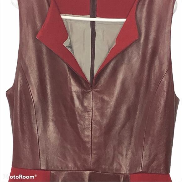 Beckley By Mellissa Mila Oxblood Leather Pleated Mini Dress Sleeveless Luxury - Picture 7 of 14